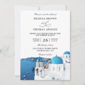 Watercolor Santorini Greece Budget QR Code Wedding Kaart (Voorkant)