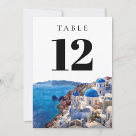Watercolor Santorini Greece Table Number Kaart