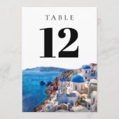 Watercolor Santorini Greece Table Number Kaart (Voorkant)