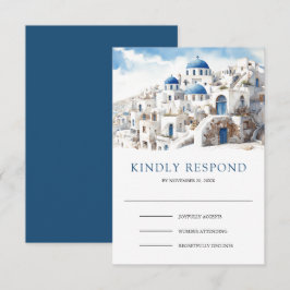 Watercolor Santorini Greece Wedding RSVP Kaartje