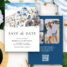 Watercolor Santorini Griekenland Foto Bruiloft Save The Date