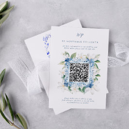 Watercolor Santorini Griekenland | QR Code Huwelij RSVP Kaartje