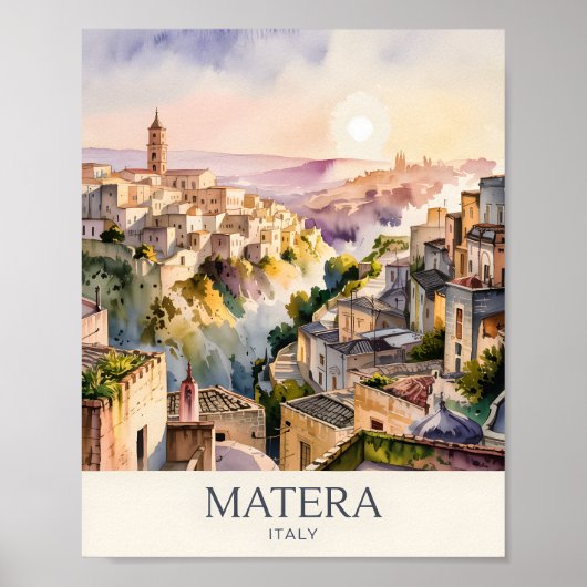 Watercolor Sassi di Matera Travel Italy Cave City Poster (Voorkant)