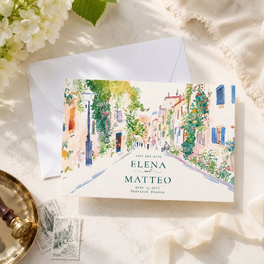 Watercolor Save the Date Provence Dorp