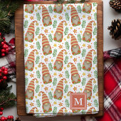 Watercolor Scandinavische kabouter monogram kerst Theedoek