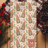 Watercolor Scandinavische kabouter monogram kerst Theedoek