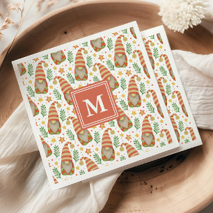 Watercolor Scandinavische Kabouter Monogram Kerstd Servet