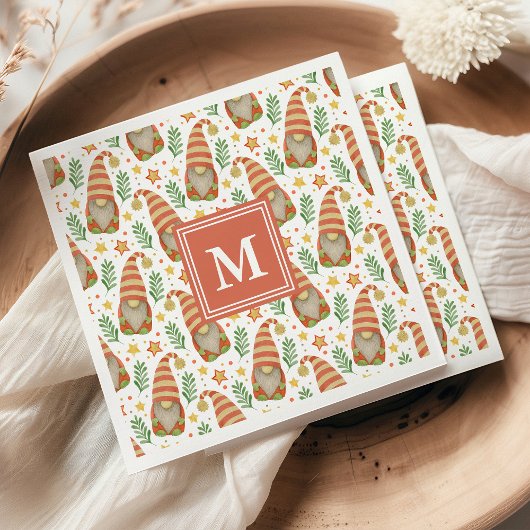 Watercolor Scandinavische Kabouter Monogram Kerstm Servet