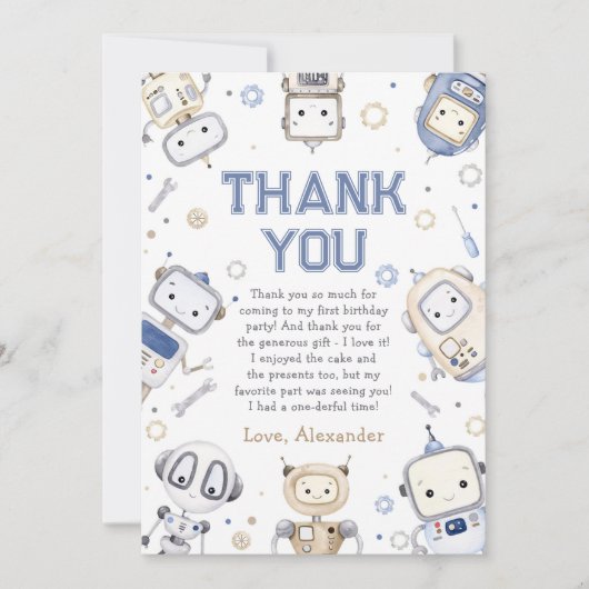 Watercolor Schattige Robot Kinderen Verjaardagsfee Bedankkaart (Voorkant)