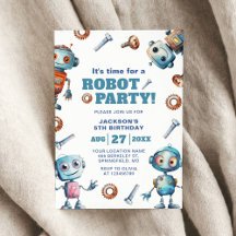 Watercolor Schattige Robot Kinderverjaardag