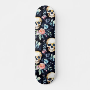 Watercolor Schedel en Rozen Gotisch Patroon Persoonlijk Skateboard