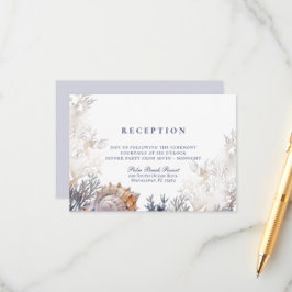 Watercolor Schelp Koraal Bruiloftsreceptie Informatiekaartje