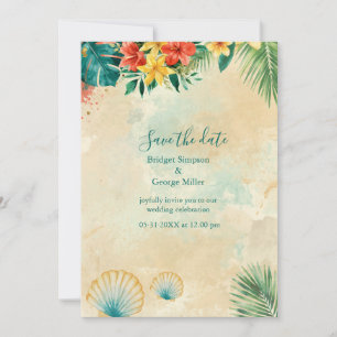 Watercolor Schelpen Hawaii Bloemrijke Tropische Br Kaart