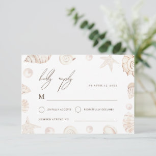 Watercolor Schelpen & Parels Nautilus Trouwkaart RSVP Kaartje