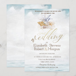 Watercolor Schelpen,Zee Bruiloft Kaart