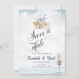 Watercolor Schelpen, Zee Red de Datum Save The Date