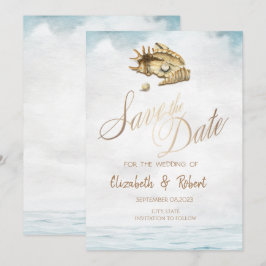 Watercolor Schelpen, Zee Red de Datum Save The Date