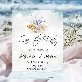 Watercolor Schelpen, Zee Red de Datum Save The Date