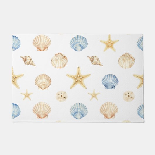 Watercolor Schelpen Zeester Kustpatroon Deurmat (Voorkant)