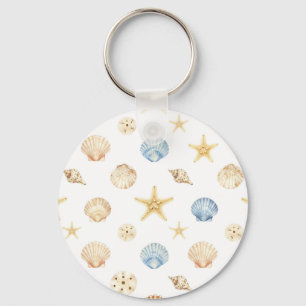 Watercolor Schelpen Zeester Kustpatroon Sleutelhanger