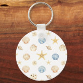 Watercolor Schelpen Zeester Kustpatroon Sleutelhanger (Voorkant)