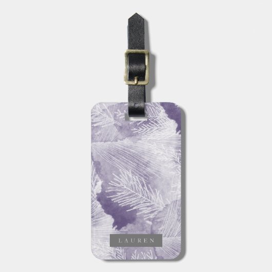 Watercolor schemer paarse monogram bagagelabel (Voorkant verticaal)