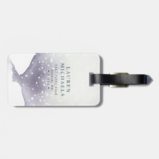 Watercolor schemer paarse monogram bagagelabel (Achterkant horizontaal)