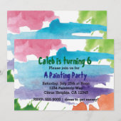 Watercolor Schilderfeest Verjaardagsuitnodiging Kaart (Voorkant / Achterkant)