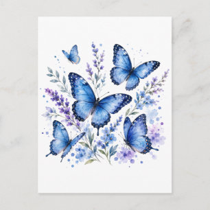 Watercolor Schilderij Blauwe Vlinders Briefkaart