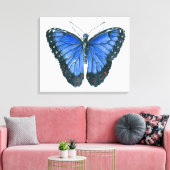 Watercolor schilderij van blauwe Morpho vlinder Canvas Afdruk (Insitu (Woonkamer))