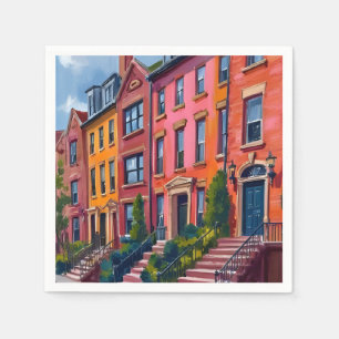 Watercolor Schilderij van Straat met Bruine Stenen Servet