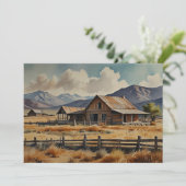 Watercolor Schilderij van Westerse Boerderij Feestdagenkaart (Staand voorkant)
