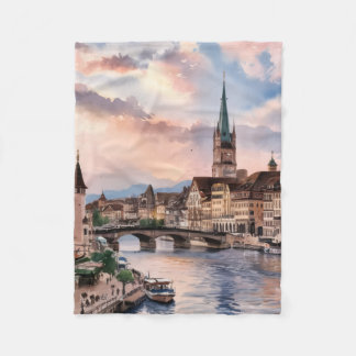 Watercolor schilderij van Zürich Zwitserland Fleece Deken