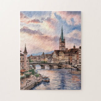 Watercolor schilderij van Zürich Zwitserland Legpuzzel