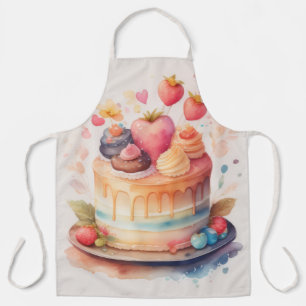 Watercolor Schilderij Versierde Cake Schort