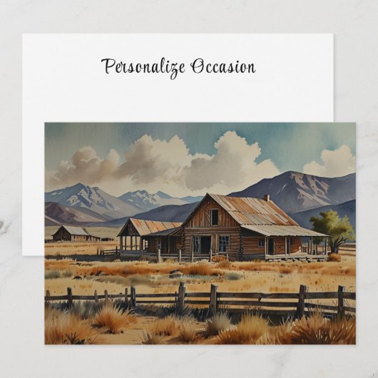 Watercolor Schilderij Westerse Boerderij Ranch Feestdagenkaart (Voorkant / Achterkant)