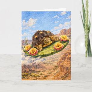 Watercolor schildpad die op een magische cactuspad kaart