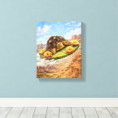 Watercolor schildpad vliegend op een magische cact canvas afdruk (Insitu (Houten vloer))