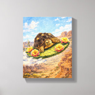 Watercolor schildpad vliegend op een magische cact canvas afdruk