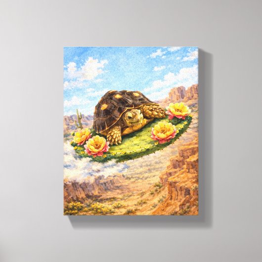 Watercolor schildpad vliegend op een magische cact canvas afdruk (Voorkant)