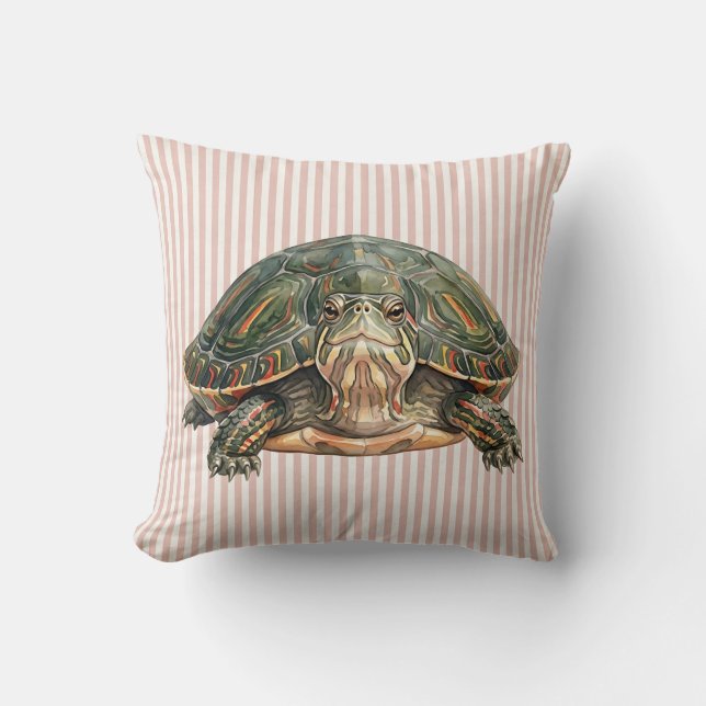Watercolor Schildpad Worp Kussen (Voorkant)
