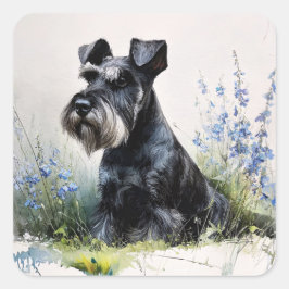 Watercolor Schnauzer Vierkante Sticker