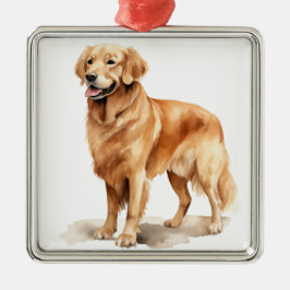 WATERCOLOR SCHONE Gouden Retriever HOND Metalen Ornament