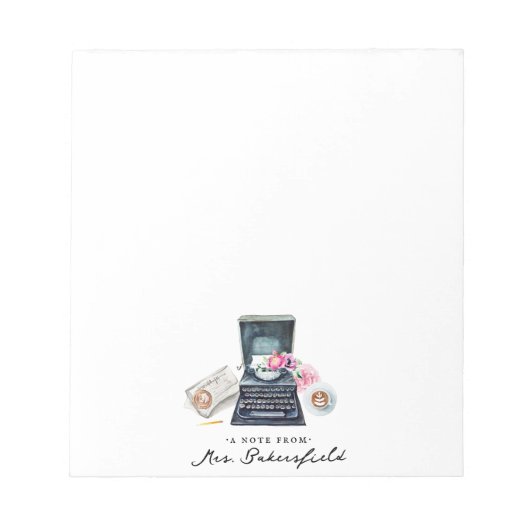 Watercolor Schrijfmachine | Monogram Briefpapier Notitieblok (Voorkant)