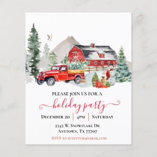 Watercolor Schuur Wagen Rustieke Kerstfeest Partij Flyer