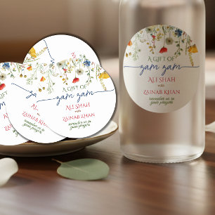 Watercolor Script Bloem Zam Zam cadeau Ronde Sticker