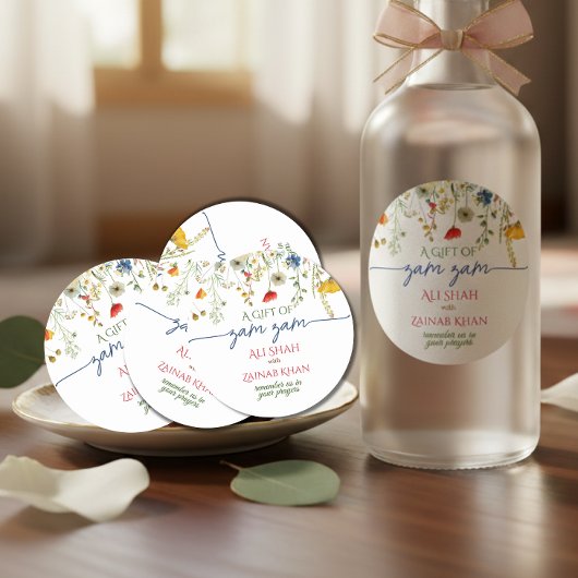 Watercolor Script Bloem Zam Zam cadeau Ronde Sticker
