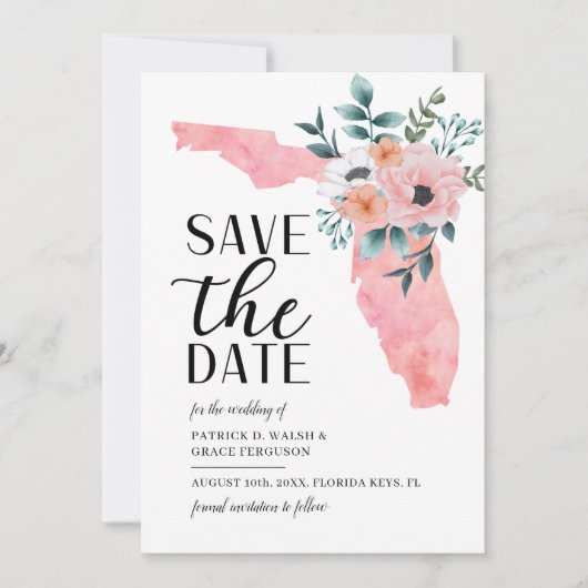 Watercolor Script Florida Bestemming Trouwen Save The Date (Voorkant)