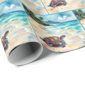 Watercolor Sea Turtle On a Beach Cadeaupapier (Rol Hoek)