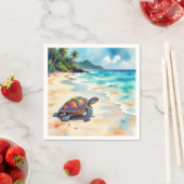 Watercolor Sea Turtle On a Beach Servet (Insitu)